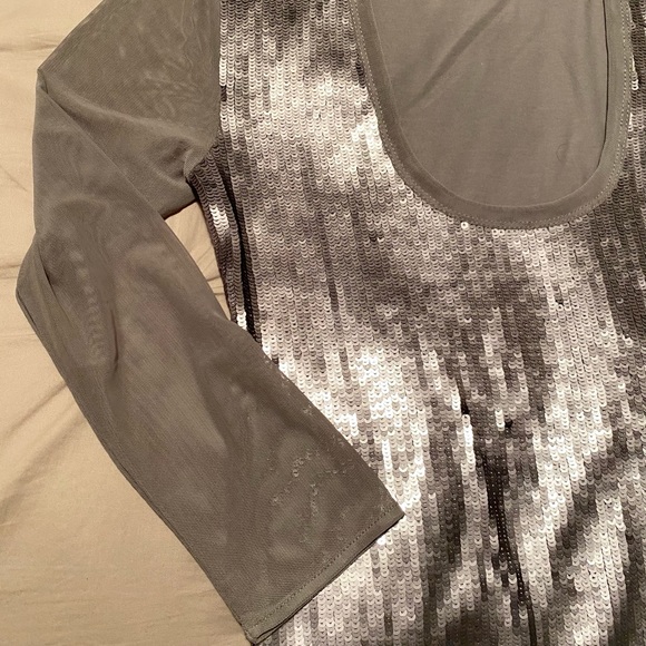 Armani Exchange Sequin Top with Mesh Sleeve - Picture 3 of 4